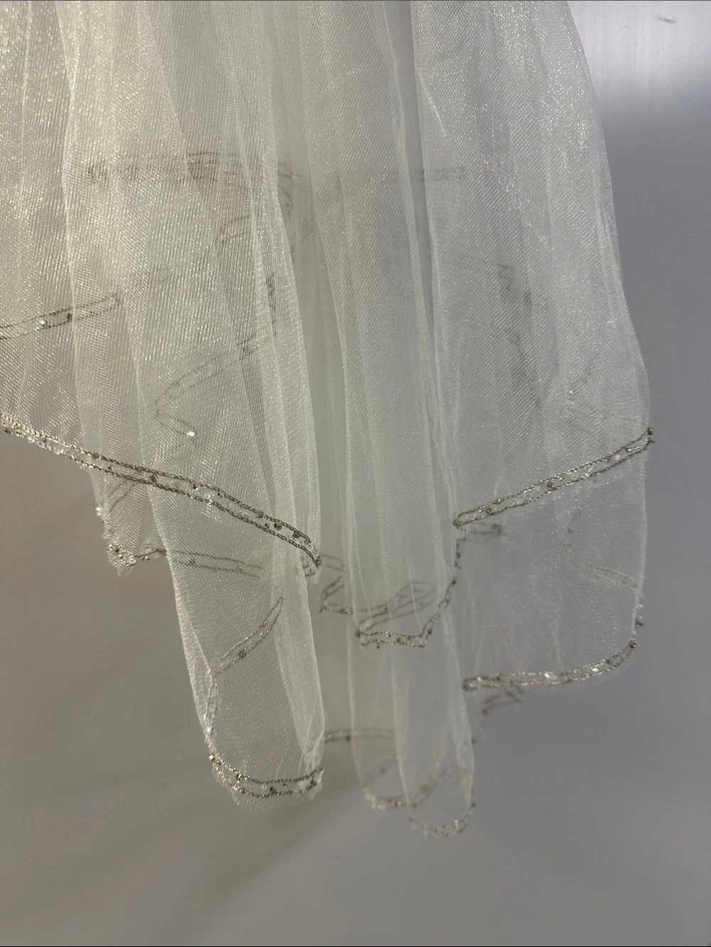 Bridal Veil with Silver Trim - White